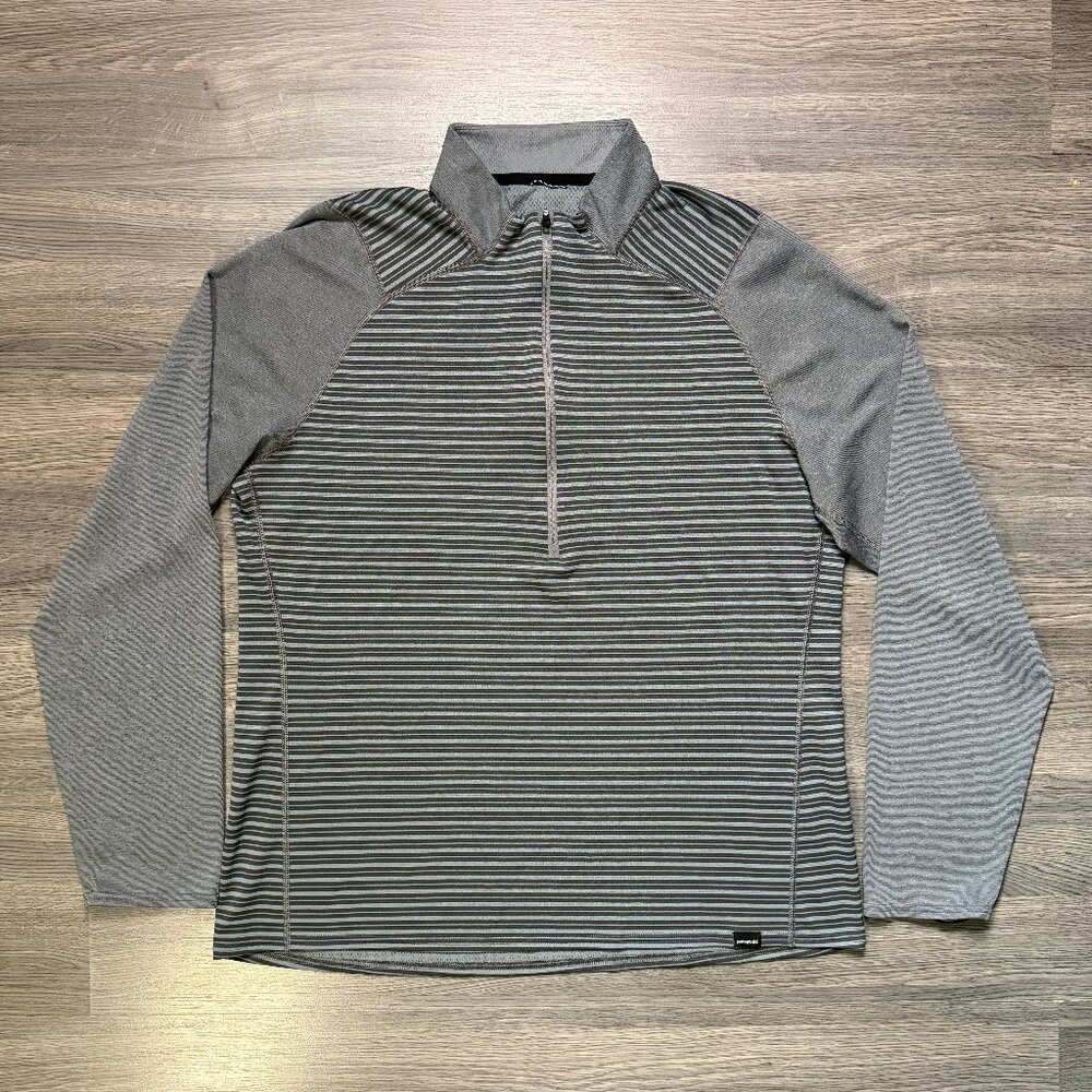 Patagonia Gray Striped Long Sleeve Quarter-Zip Shirt